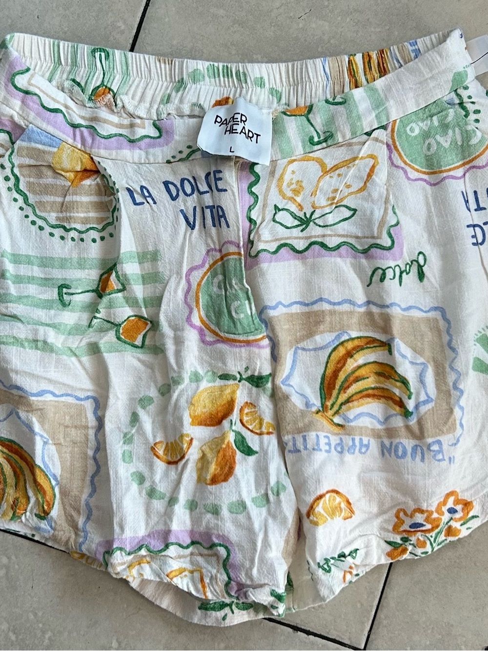 La Dolce Vita White Cotton Fruit-Print Women's Shorts